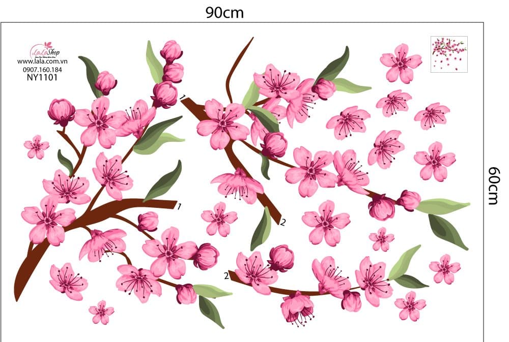 Decal Trang Trí Tết Hoa Đào Khoe Sắc Chúc Mừng Năm Mới
