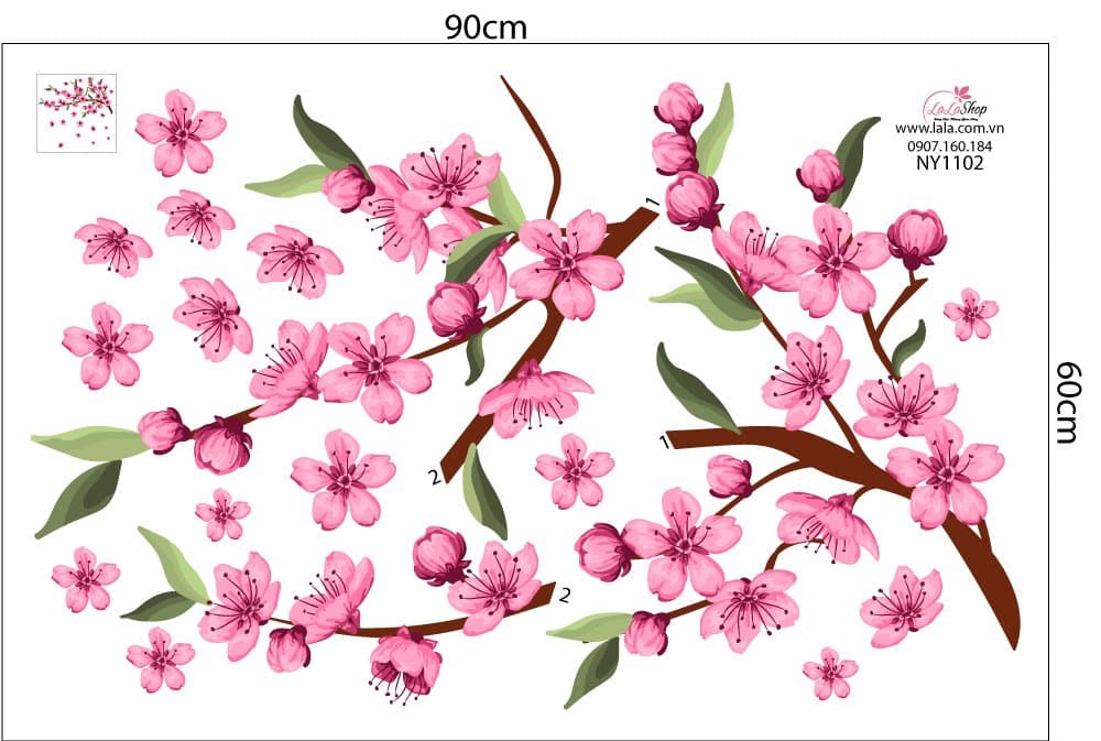 Decal Trang Trí Tết Hoa Đào Khoe Sắc Chúc Mừng Năm Mới