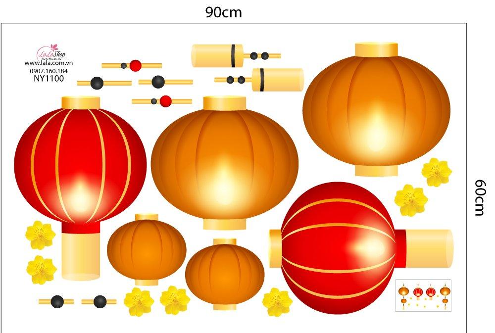 Decal Trang Trí Tết Lồng Đèn Và Hoa Mai