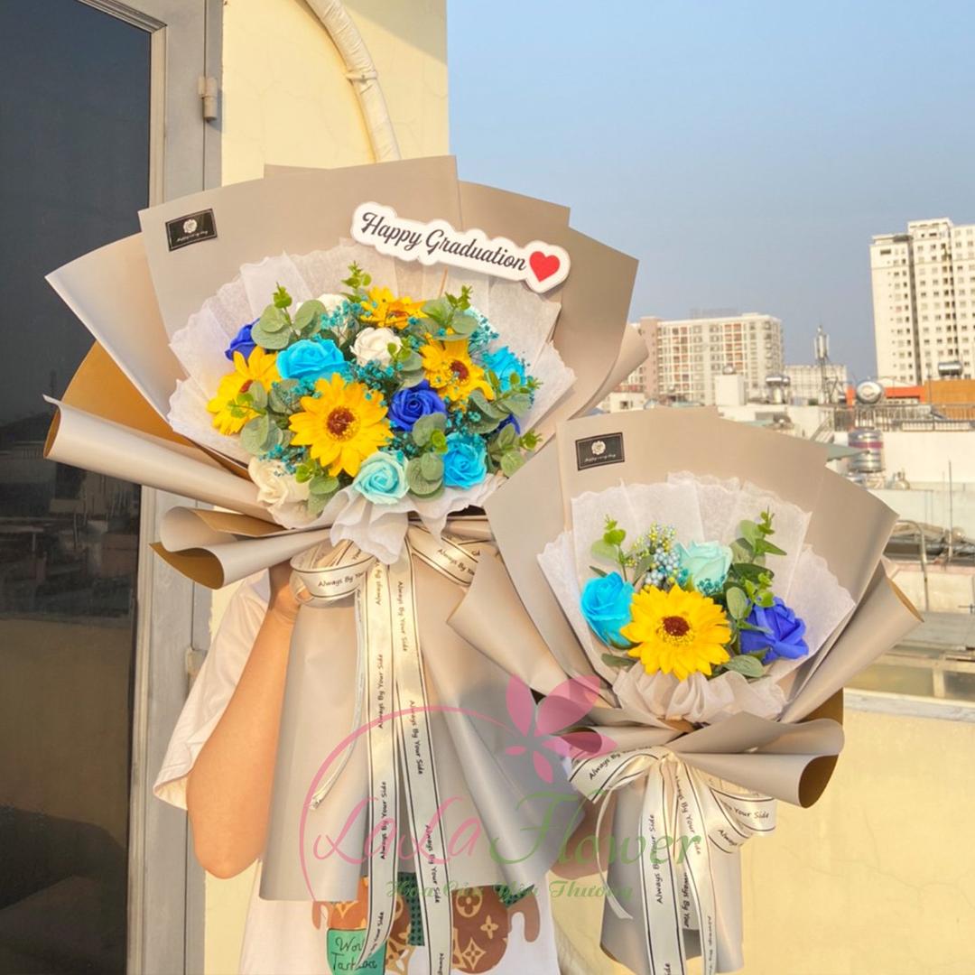 Bó hoa hướng dương sáp thơm sắc xanh