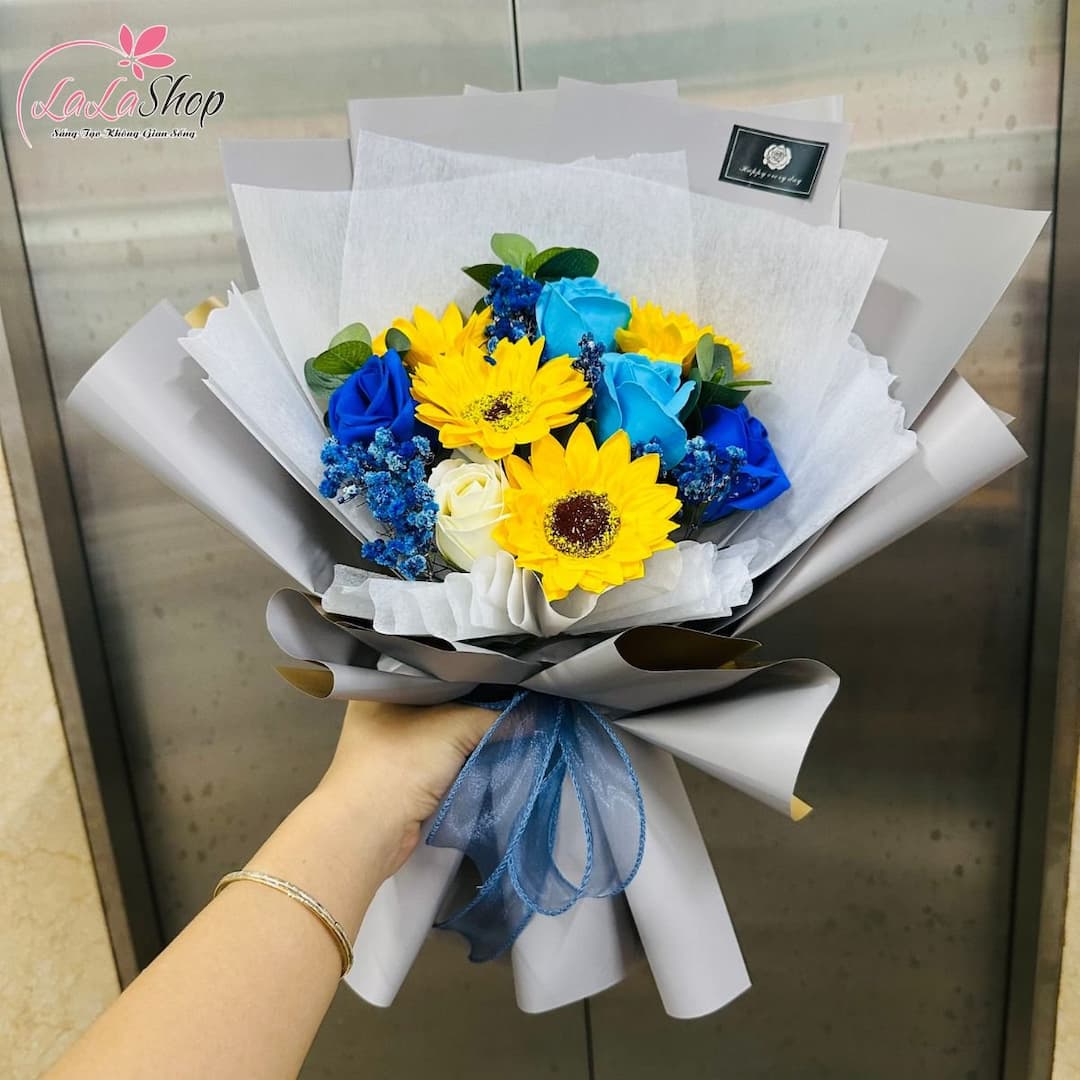 Bó hoa hướng dương sáp thơm sắc xanh quà tặng tốt nghiệp