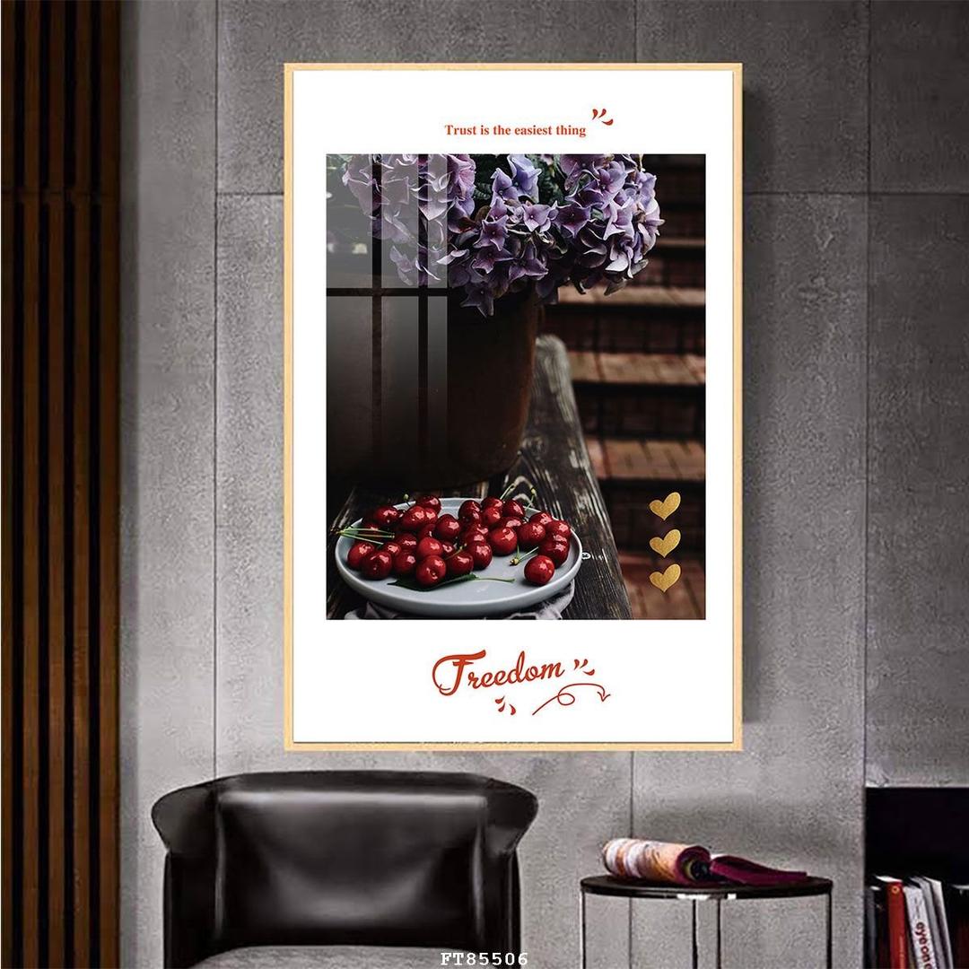 Tranh Treo Tường Bình Hoa Và Trái Cherry