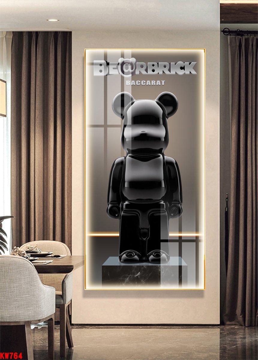 Tranh Treo Tường Gấu Kaws Bearbrick Phiên Bản Baccarat Đen