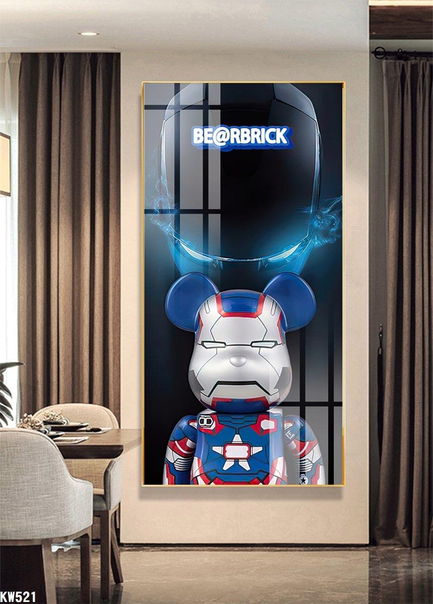 Tranh Treo Tường Gấu Kaws Bearbrick Phiên Bản Iron Man Blue