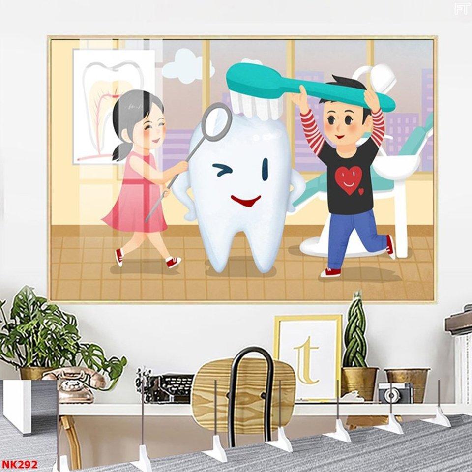 Tranh nha khoa bé đánh răng ngộ nghĩnh đem đến sự thu hút khách hàng