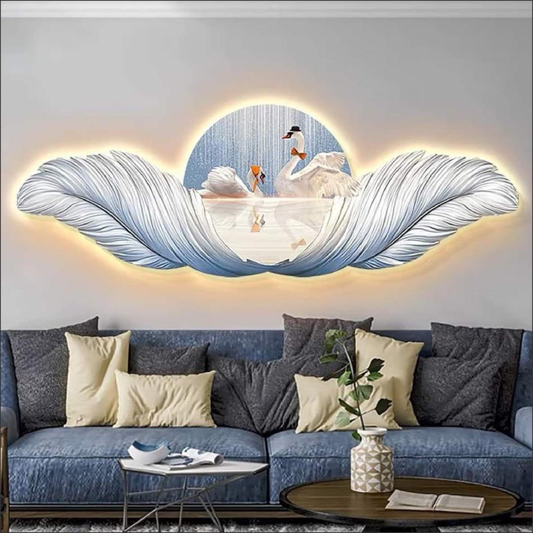 Tranh Đèn Led Tráng Gương Pha Lê Đôi Thiên Nga Nghệ Thuật