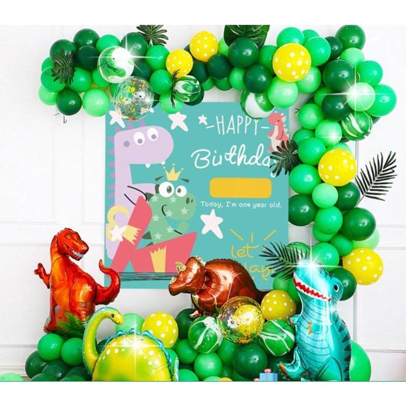 Set bong bóng trang trí sinh nhật 3 chú khủng long xanh lá