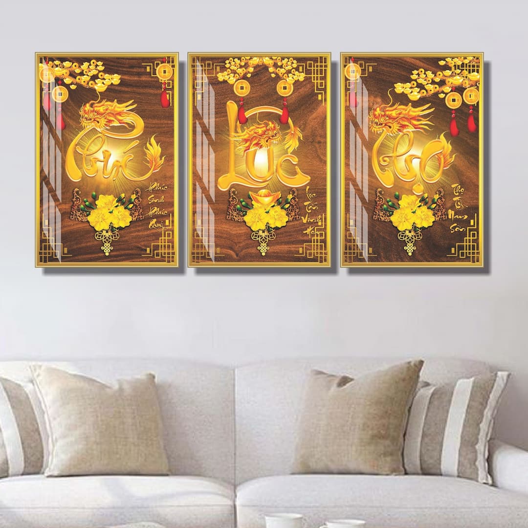 Tranh treo tường phúc lộc thọ decor phòng khách phong thủy tài lộc