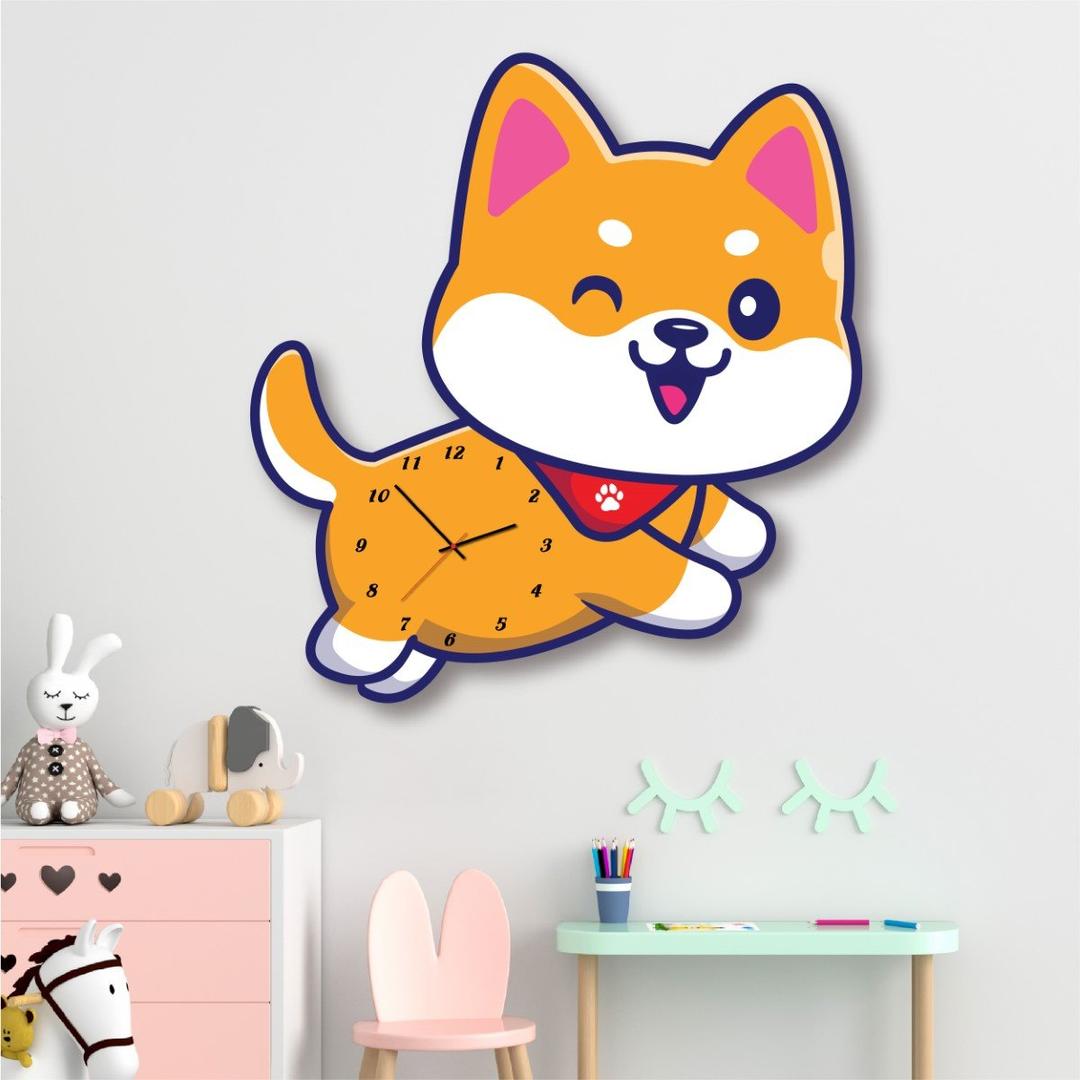 Đồng Hồ Gỗ Treo Tường Hình Chó Shiba