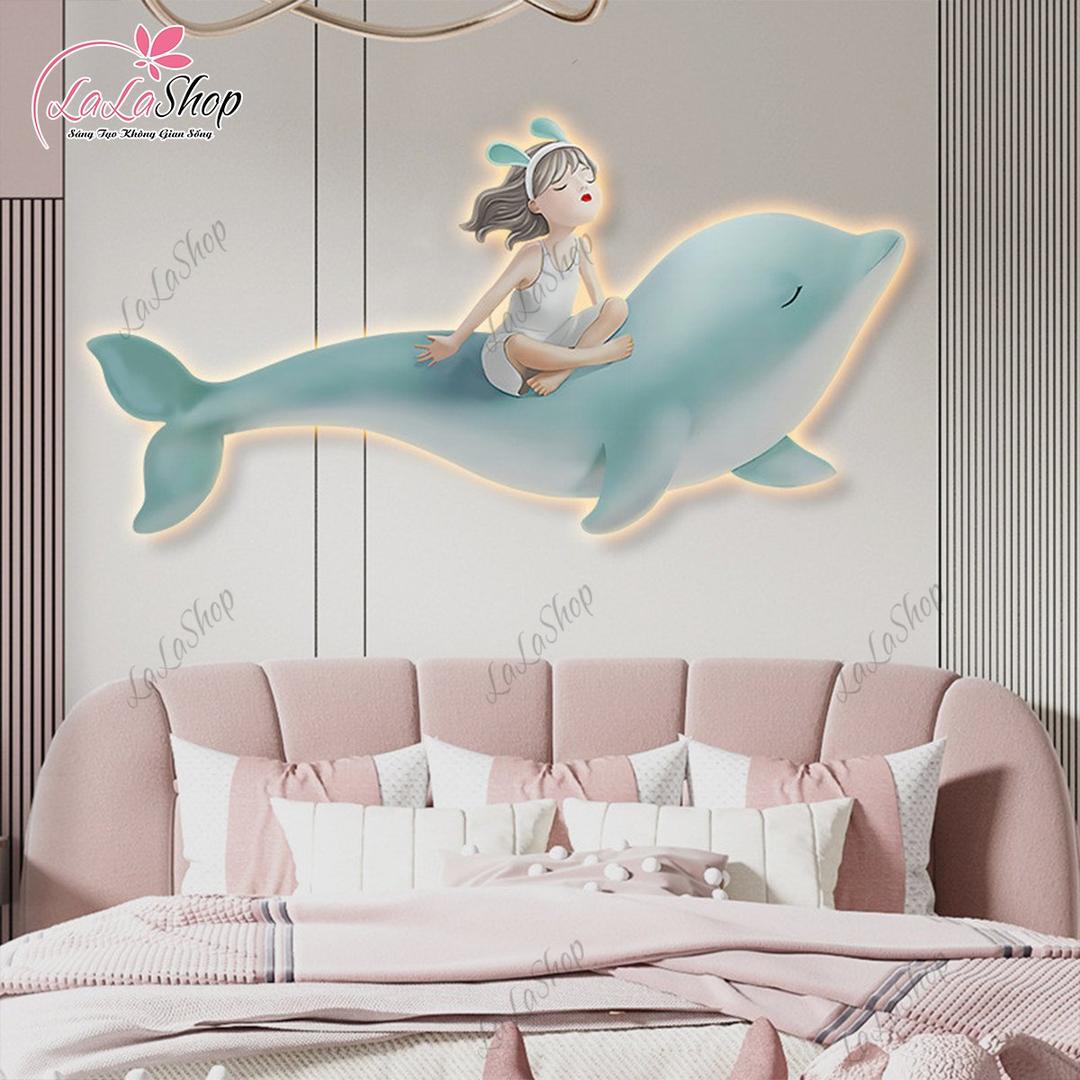 Tranh Đèn Led Tráng Gương Pha Lê Cô Gái Và Cá Heo 6