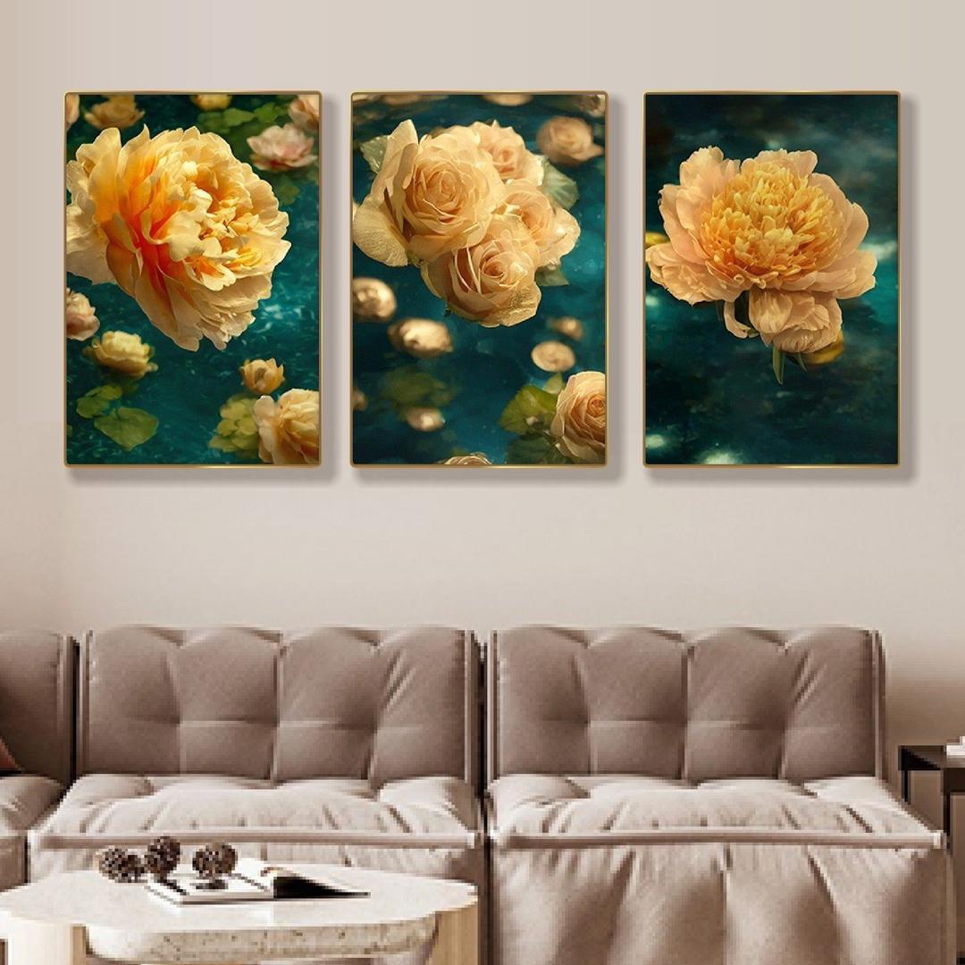 Tranh Treo Tường 3 Tấm Hoa Hồng Vàng