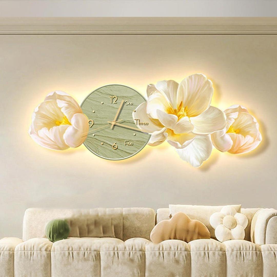 Tranh Đồng Hồ Đèn Led Tráng Gương Pha Lê Uv Hoa Nghệ Thuật 3