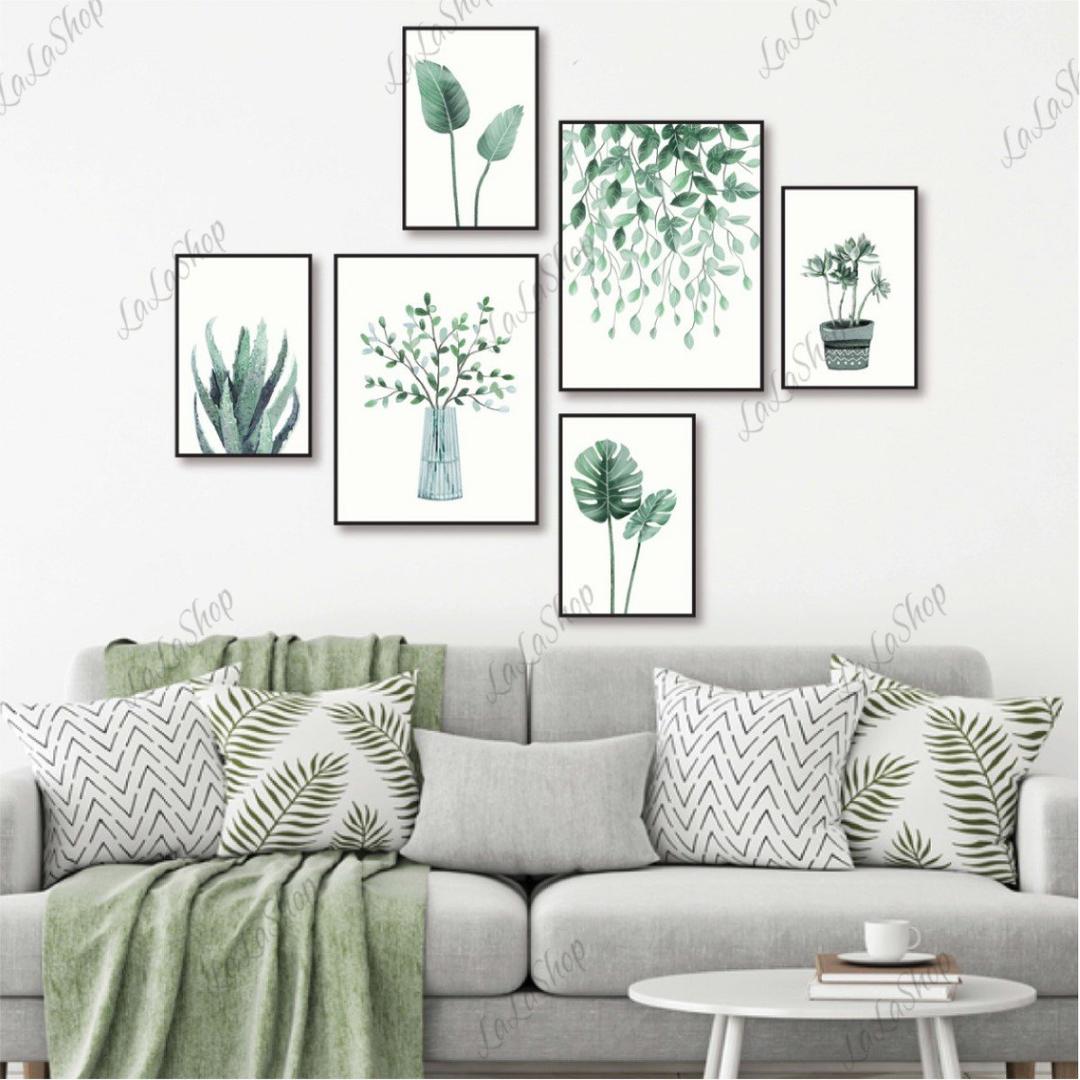 Set 6 Tranh Dán Tường Lá Xanh Nghệ Thuật Có Keo Sẵn