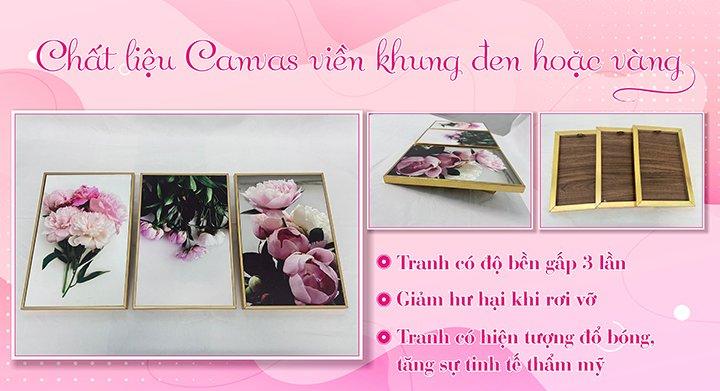 Chất liệu tranh canvas viền khung vàng hoặc đen