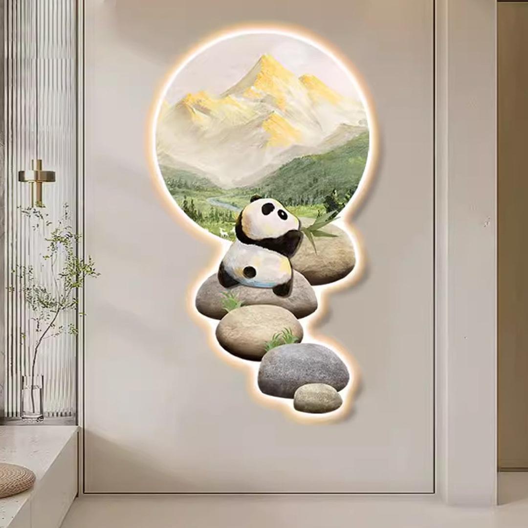 Tranh Đèn Led Tráng Gương Pha Lê Uv Con Gấu Trúc