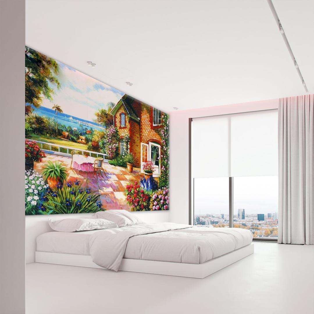 Tranh Dán Tường Sơn Dầu Vườn Hoa Và Biển