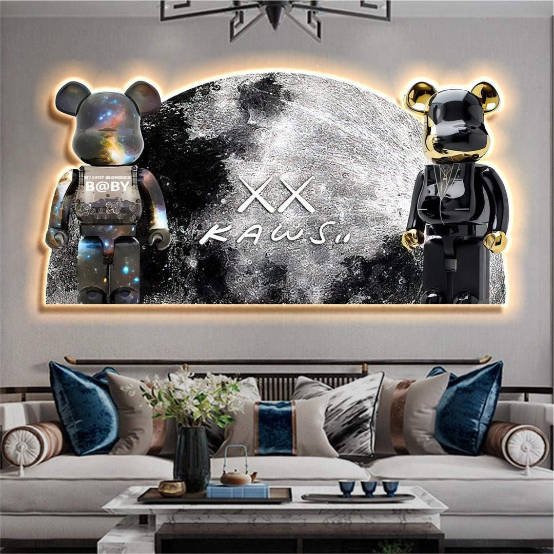 Tranh đèn tráng gương Kaws & Bearbrick hiện đại mẫu 231