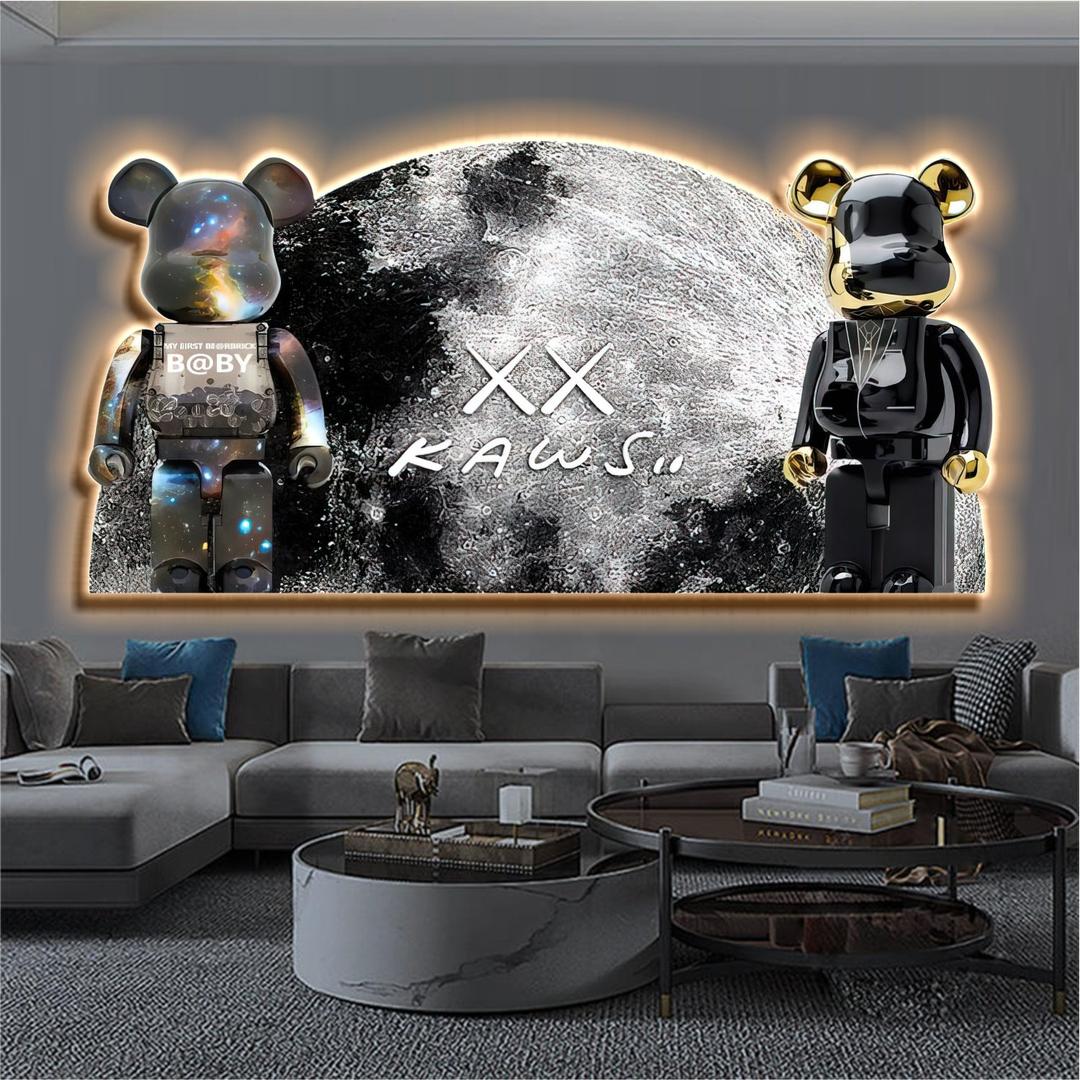 Tranh đèn tráng gương Kaws & Bearbrick hiện đại mẫu 231