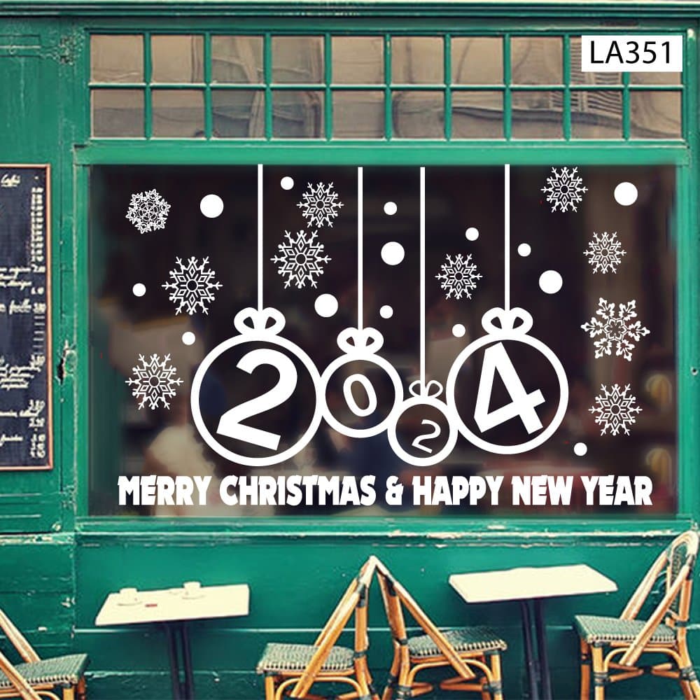 Decal trang trí Noel Merry christmas & Happy new year 2024 chữ trắng