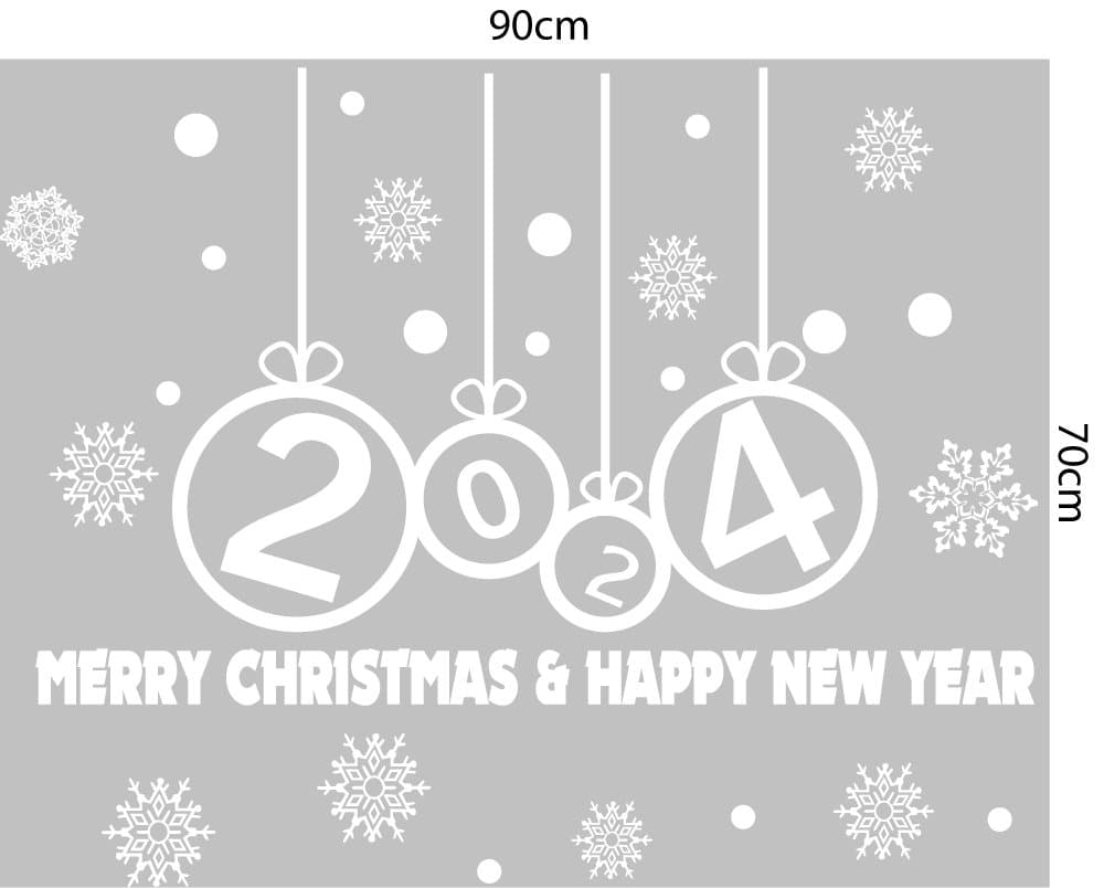 Decal trang trí Noel Merry christmas & Happy new year 2024 chữ trắng