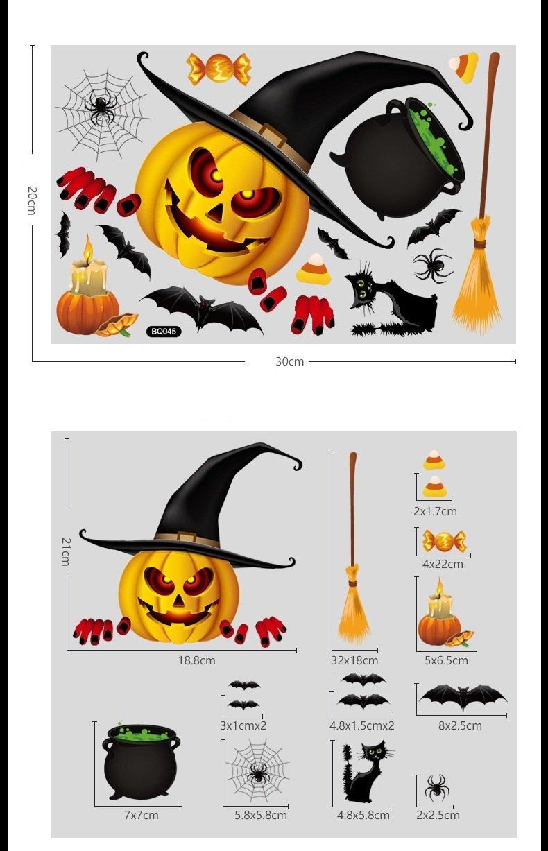 Decal Trang Trí Halloween Bí Ngô, Bong Bóng Và Dơi