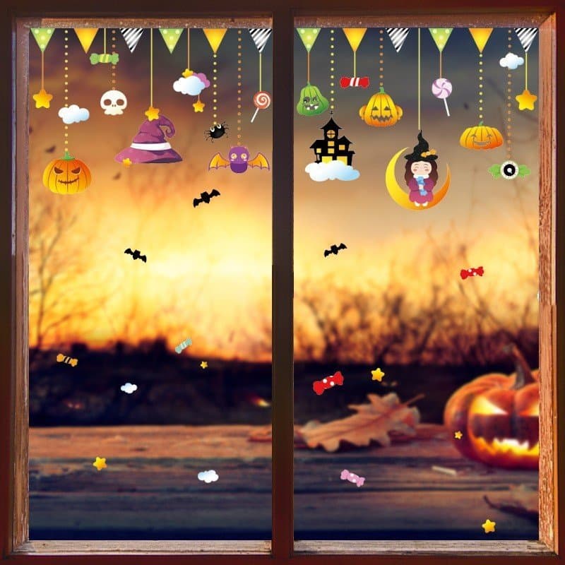 Combo 4 Tấm Decal Trang Trí Halloween Không Keo Chuyên Dán Kính