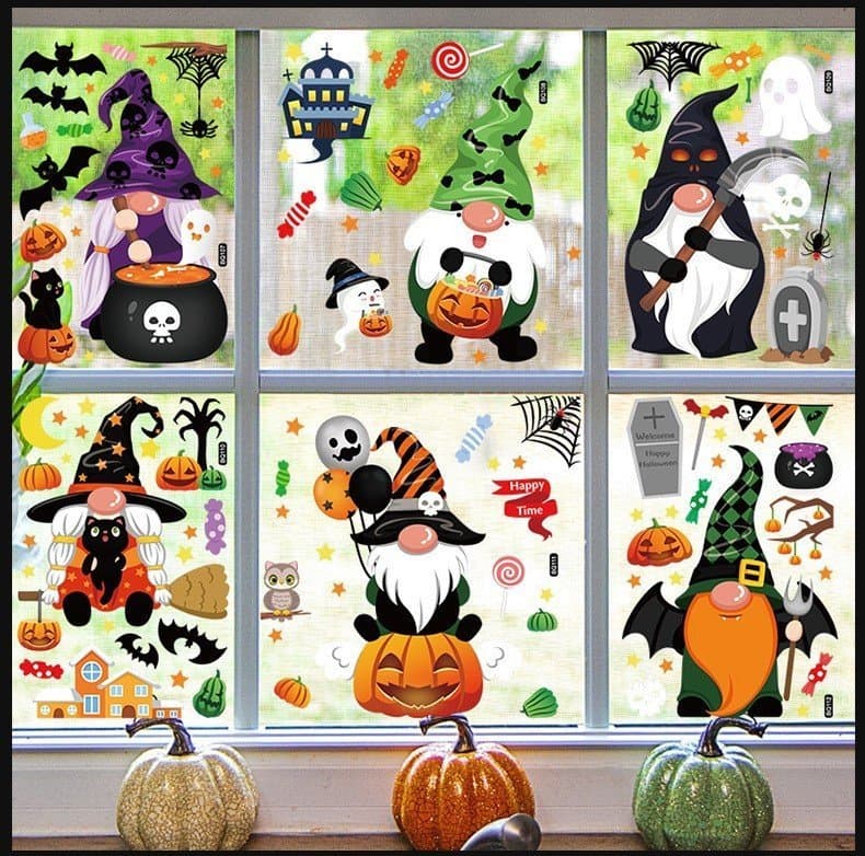 Combo 6 Tấm Decal Trang Trí Halloween Phù Thủy Không Keo Chuyên Dán Kính