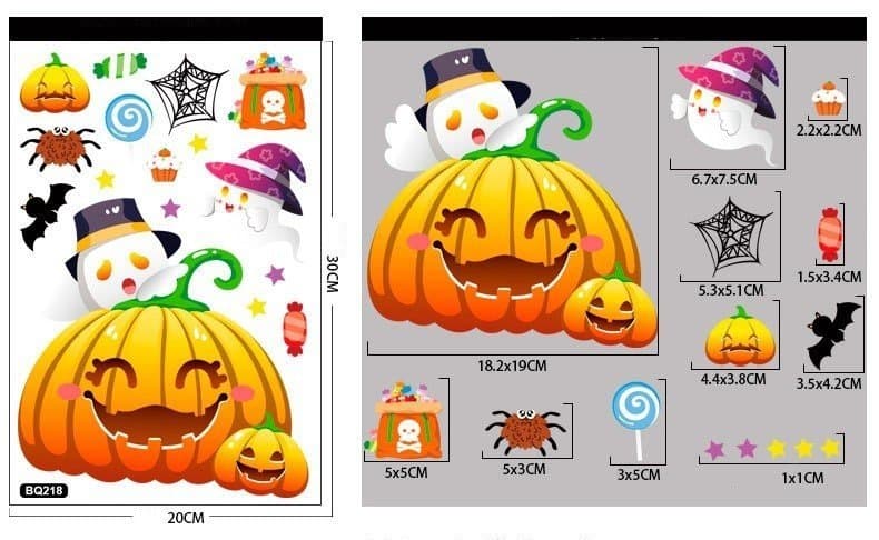 Decal Trang Trí Halloween Quả Bí Ngô Vui Vẻ Không Keo Chuyên Dán Kính