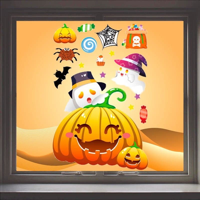 Decal Trang Trí Halloween Quả Bí Ngô Vui Vẻ Không Keo Chuyên Dán Kính size nhỏ 20x30cm