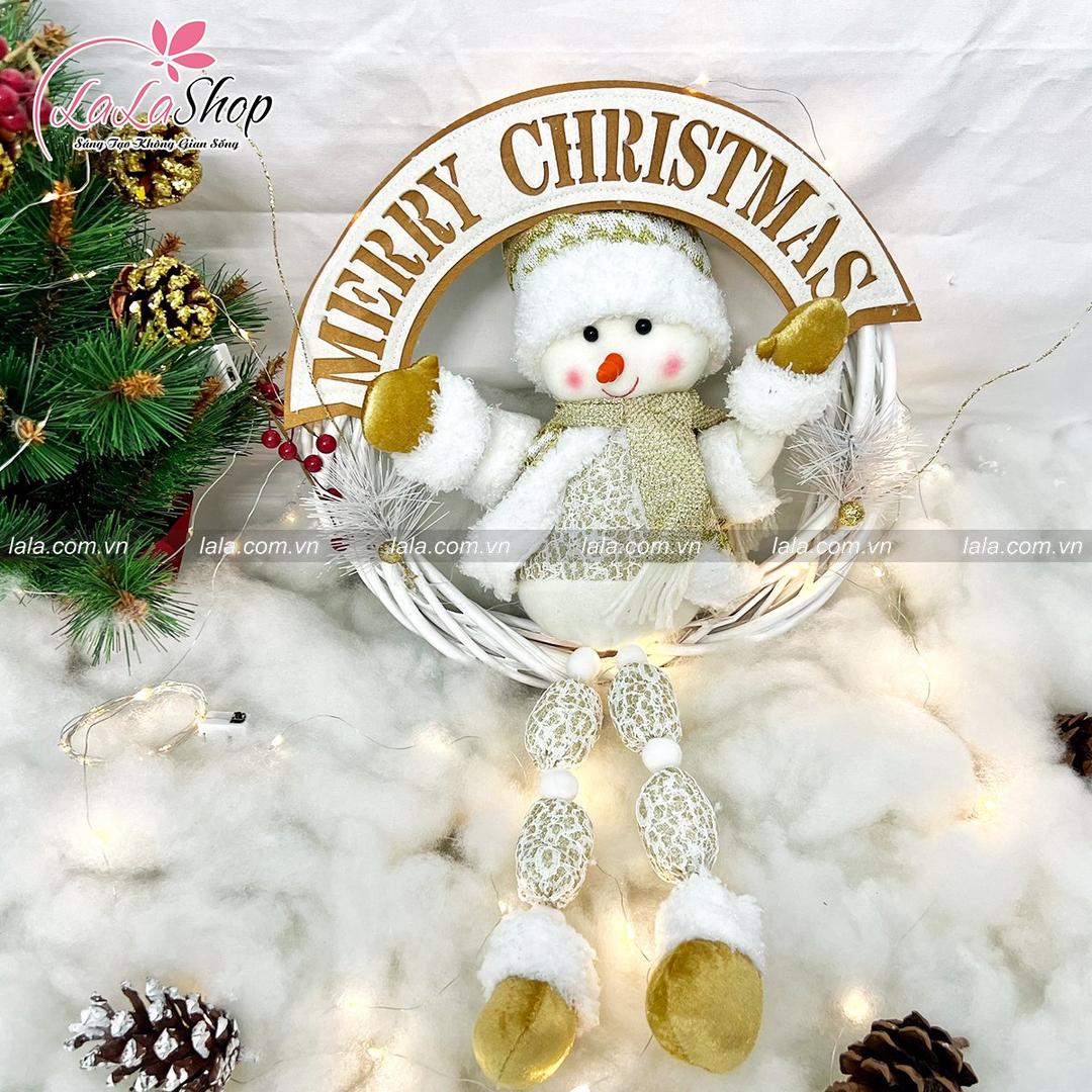 Vòng nguyệt quế người tuyết Merry Christmas