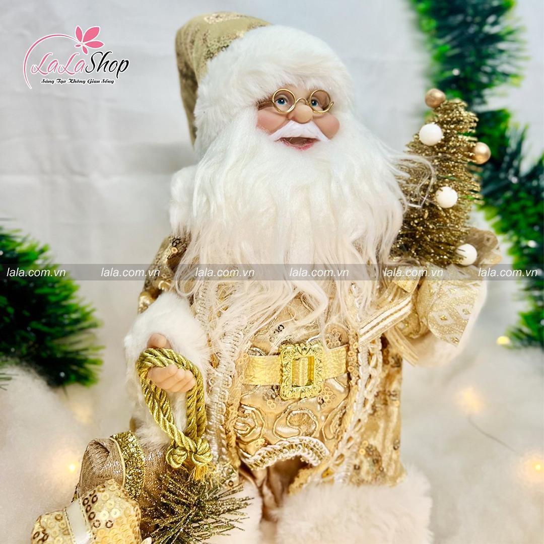 Mô hình Ông Già Noel Đỏ Cầm Cây Thông Vàng Size Nhỏ 027