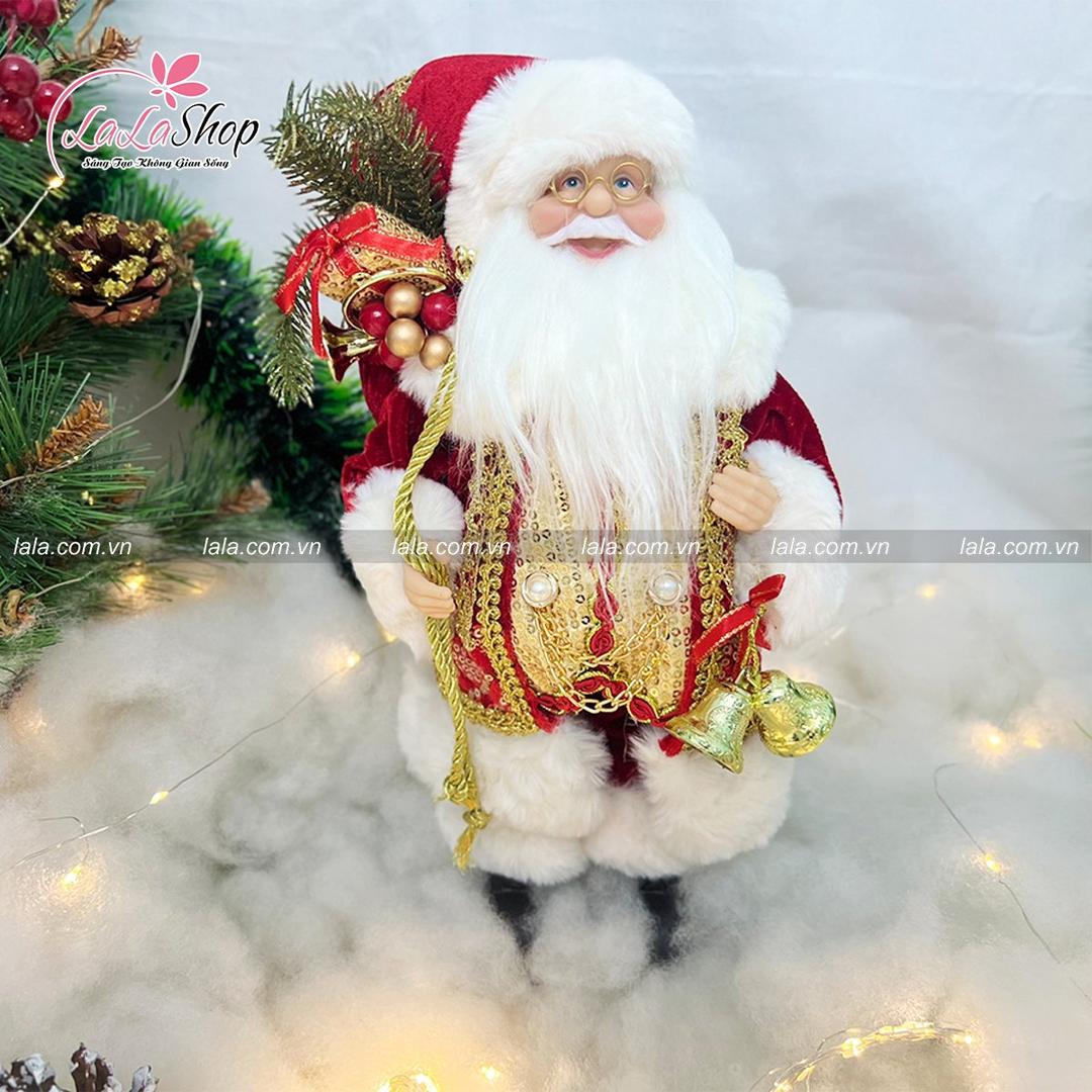 Mô hình Ông Già Noel Đỏ Cầm Chuông Vàng Size Nhỏ 028