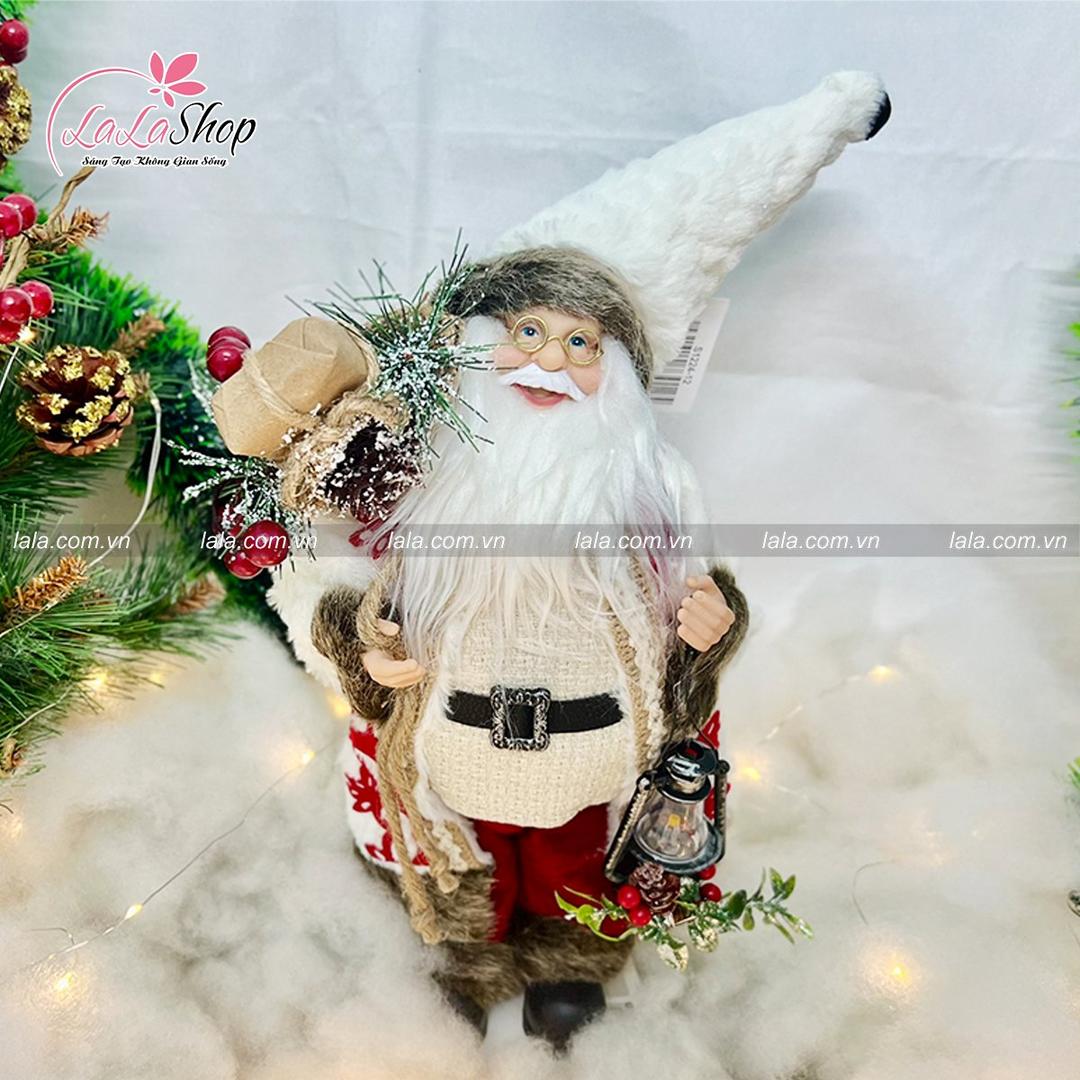 Mô hình Ông Già Noel Đỏ Cầm Đèn Size Nhỏ 026