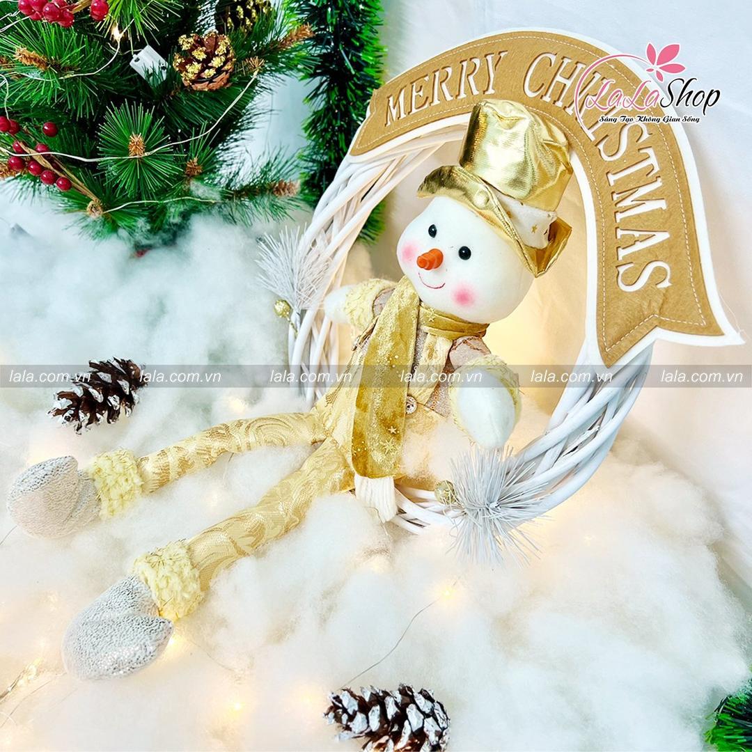 Vòng nguyệt quế người tuyết nón vàng trang trí noel 189