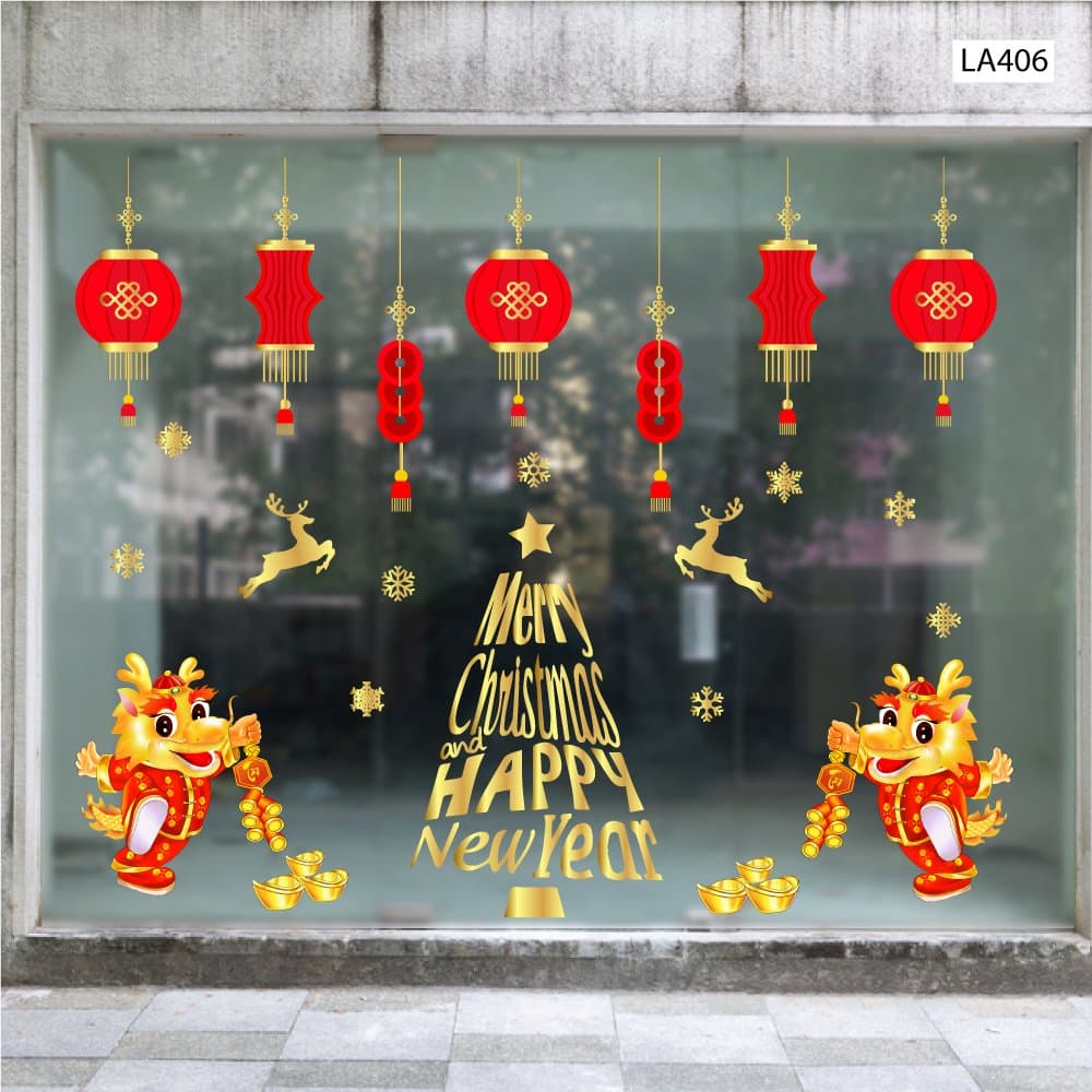 Combo Decal Trang Trí Merry Christmas And Happy New Year Giáp Thìn
