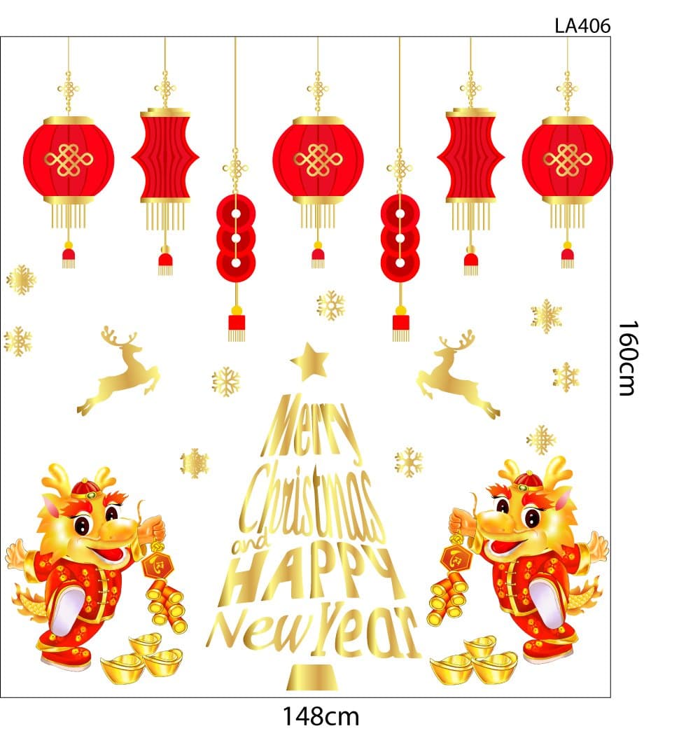 Combo Decal Trang Trí Merry Christmas And Happy New Year Giáp Thìn