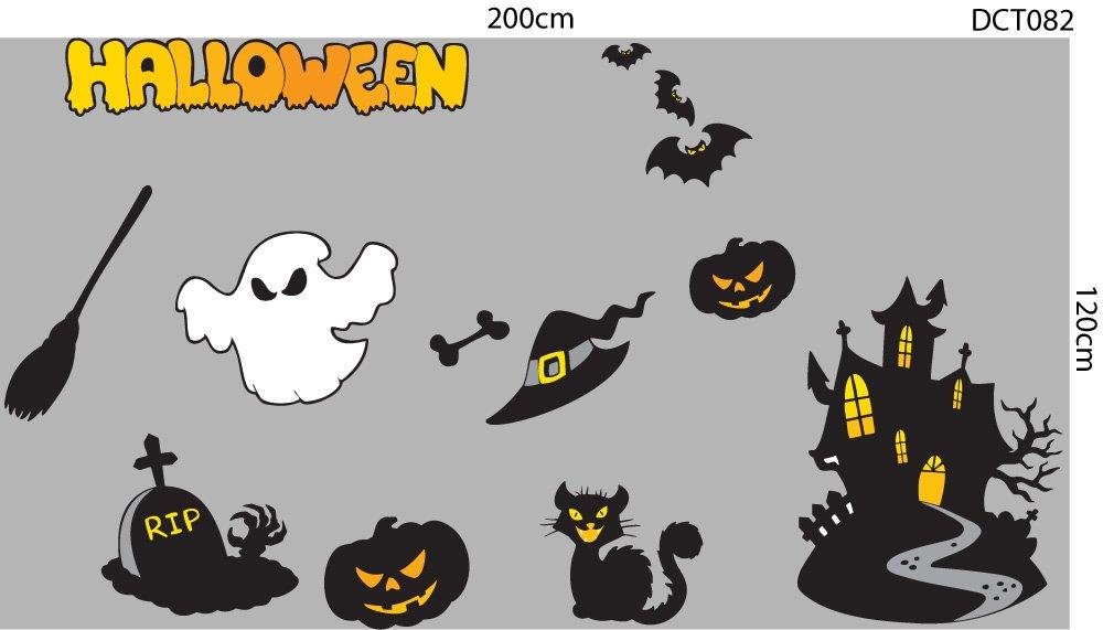 Decal trang trí Halloween combo bí ngô và bóng ma 04