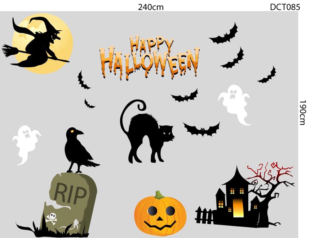 Decal trang trí Halloween combo phù thủy bóng ma 02