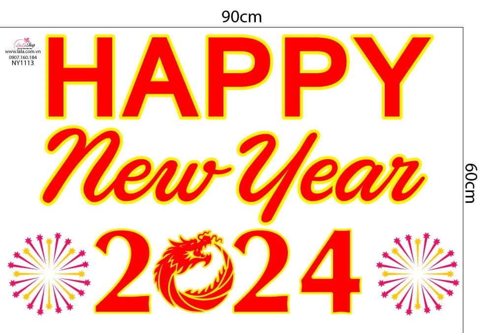 Decal Trang Trí Tết Happy New Year 2024 Mẫu 4