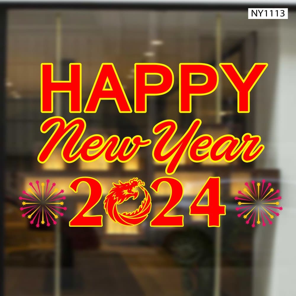 Decal Trang Trí Tết Happy New Year 2024 Mẫu 4