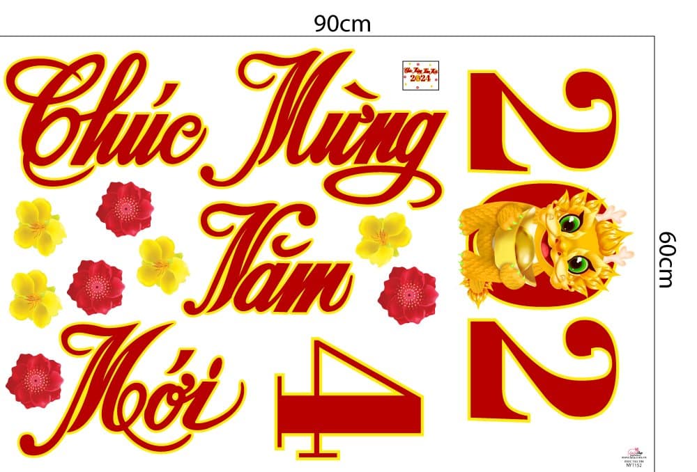 Decal Trang Trí Tết Chúc Mừng Năm Mới 2024