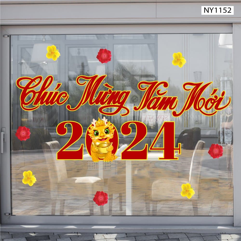 Decal Trang Trí Tết Chúc Mừng Năm Mới 2024