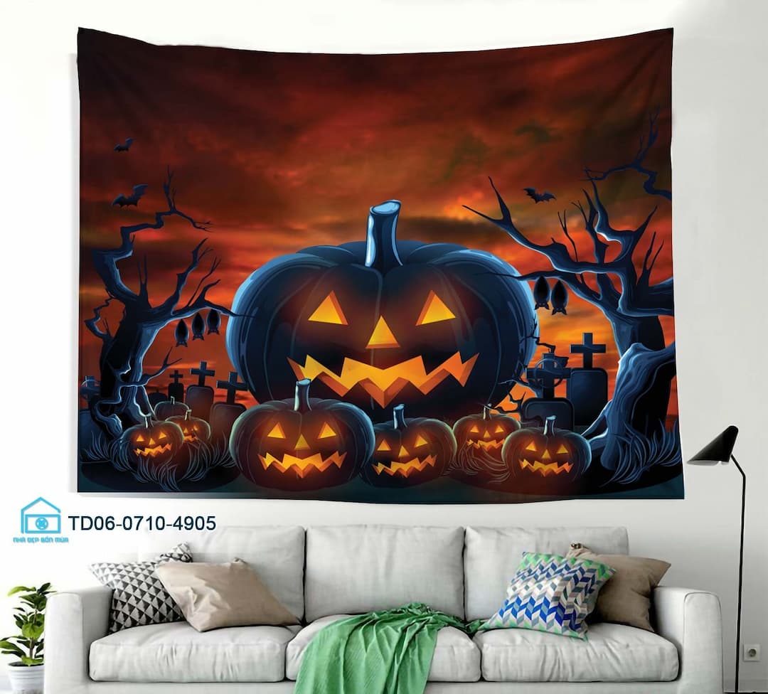 Tranh Vải Halloween Treo Tường Bí Ngô Ma Quái Mẫu 5