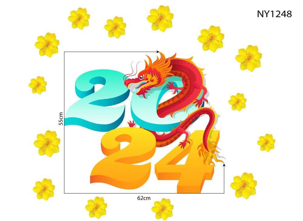 Decal Trang Trí Tết Giáp Thìn Rồng Thịnh Vượng 2024 Mẫu 3