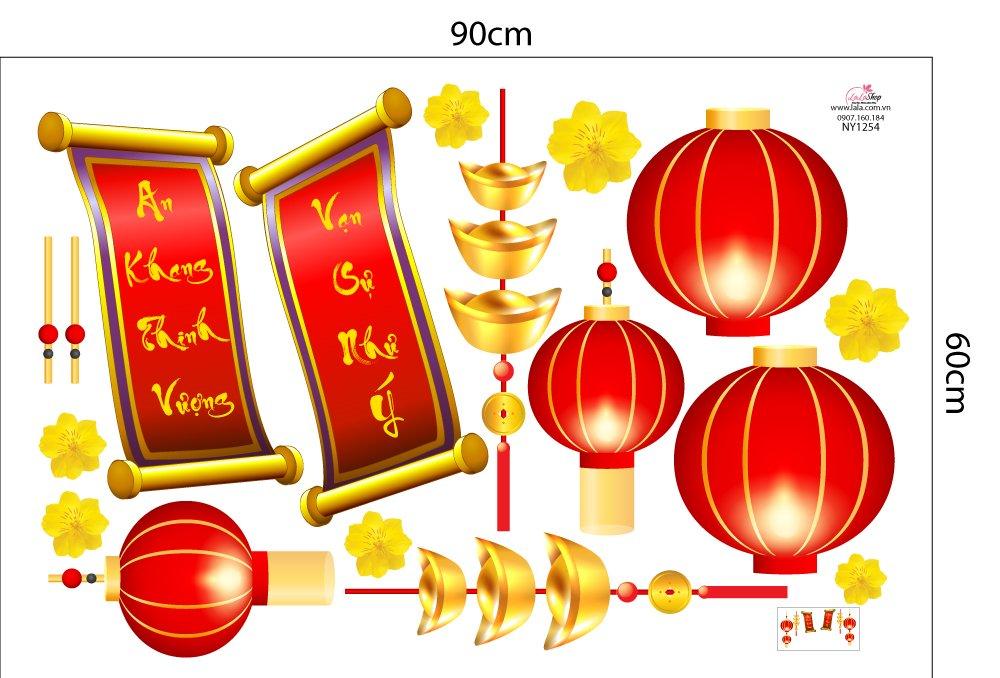 Combo Decal Trang Trí Cửa Kính Ngày Tết Ất Tỵ 2025 Phúc Lộc Thọ