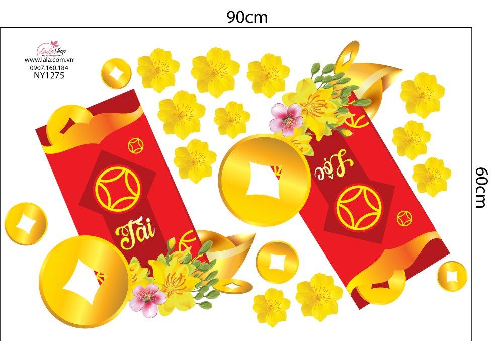 Combo Decal Trang Trí Cửa Kính Ngày Tết Ất Tỵ 2025 Rắn Thần Tài và Túi Tiền Tài Lộc