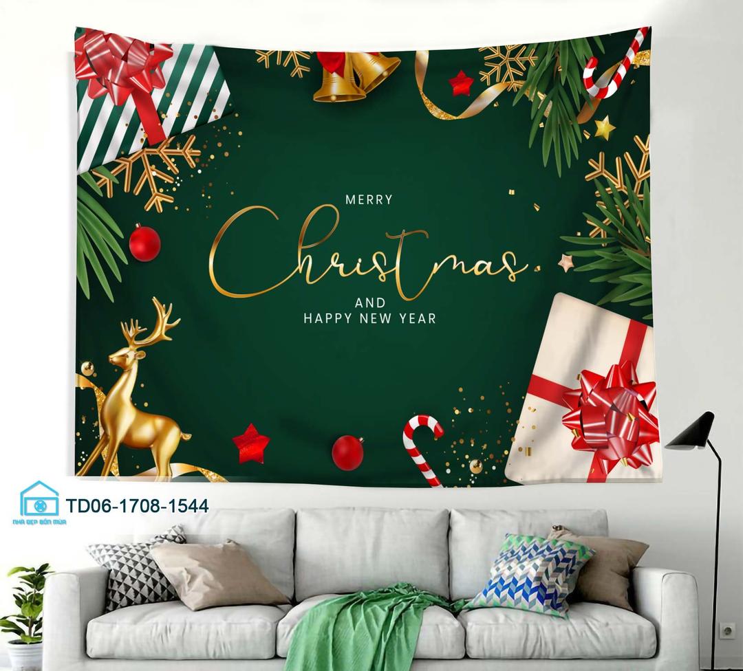 Tranh Vải Treo Tường Trang Trí Noel Tuần Lộc Và Hộp Quà