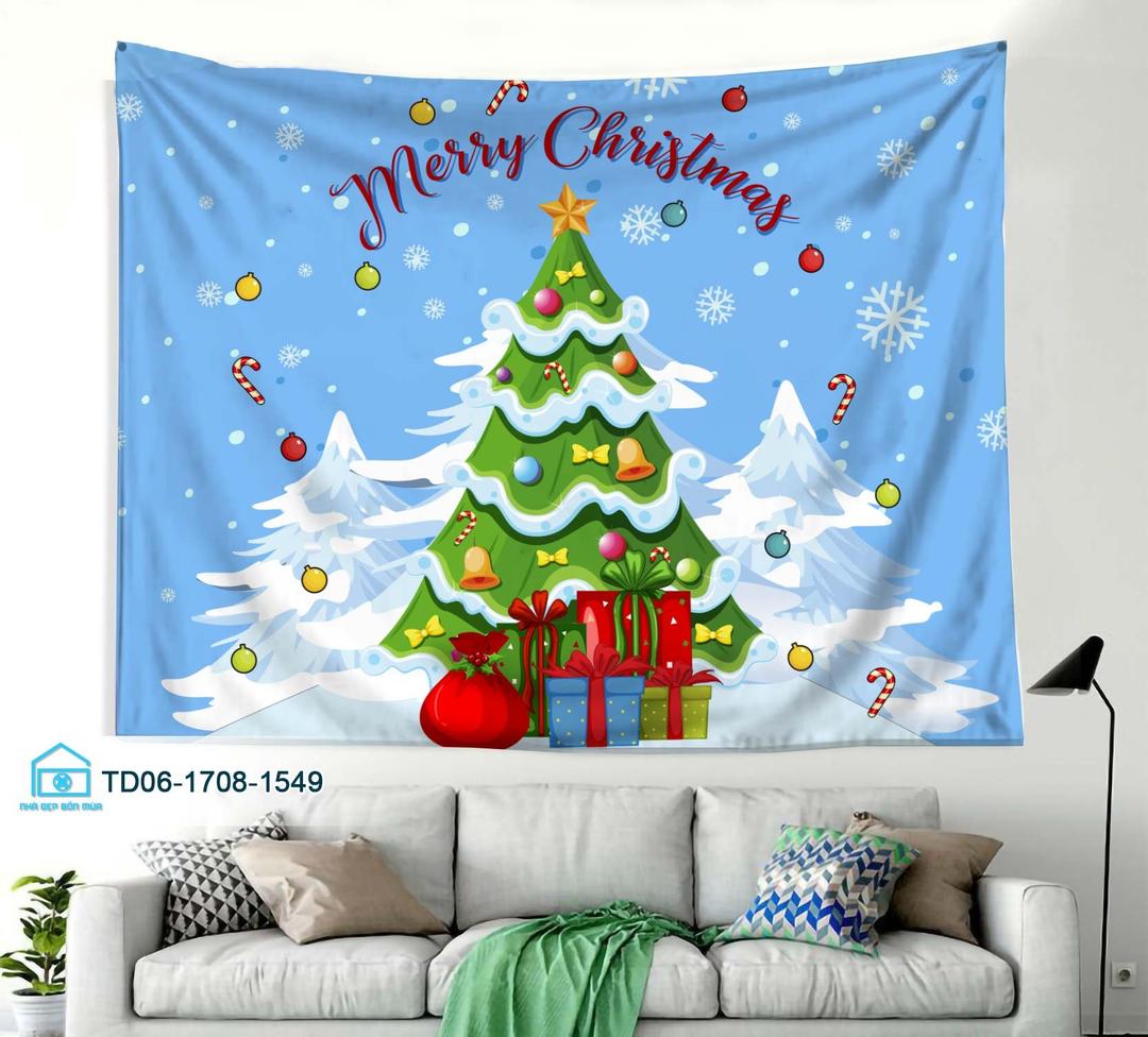 Tranh Vải Treo Tường Trang Trí Cây Thông Noel Mẫu 2