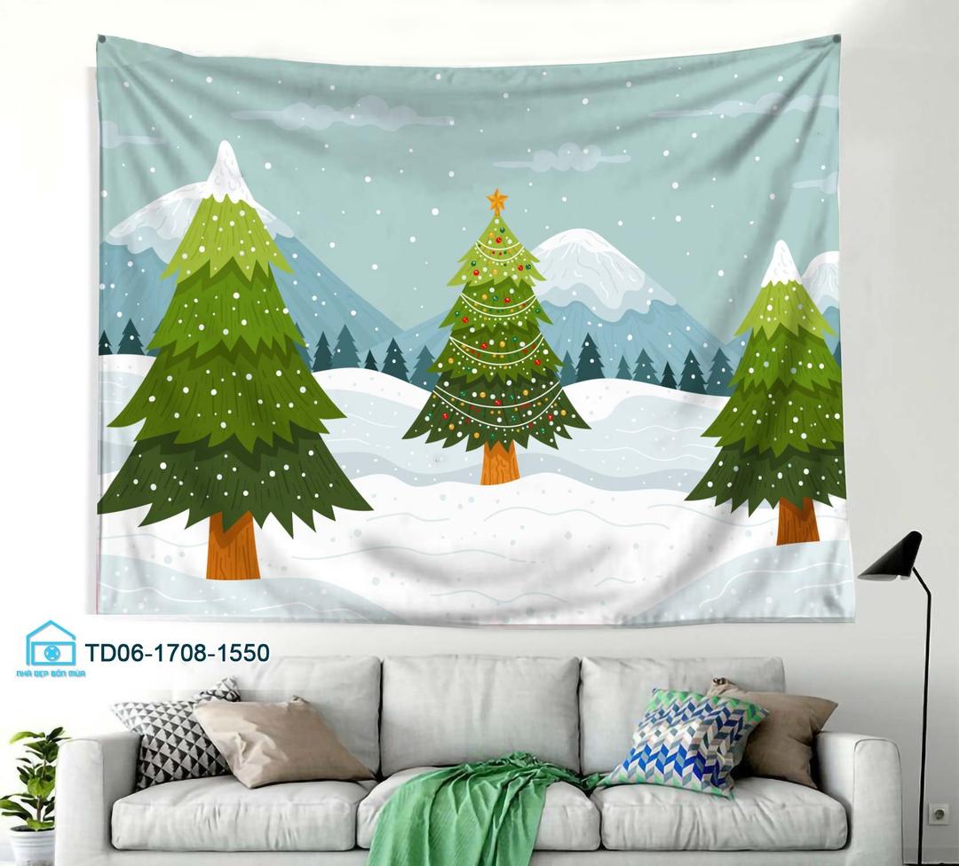 Tranh Vải Treo Tường Trang Trí Cây Thông Noel Mẫu 3