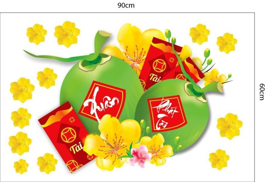 Combo Decal Trang Trí Tết Xuân Giáp Thìn Thần Tài Gõ Cửa